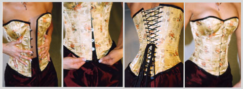 Korsett anziehen - Ansicht Vorderschließe und Rückenschnürung
